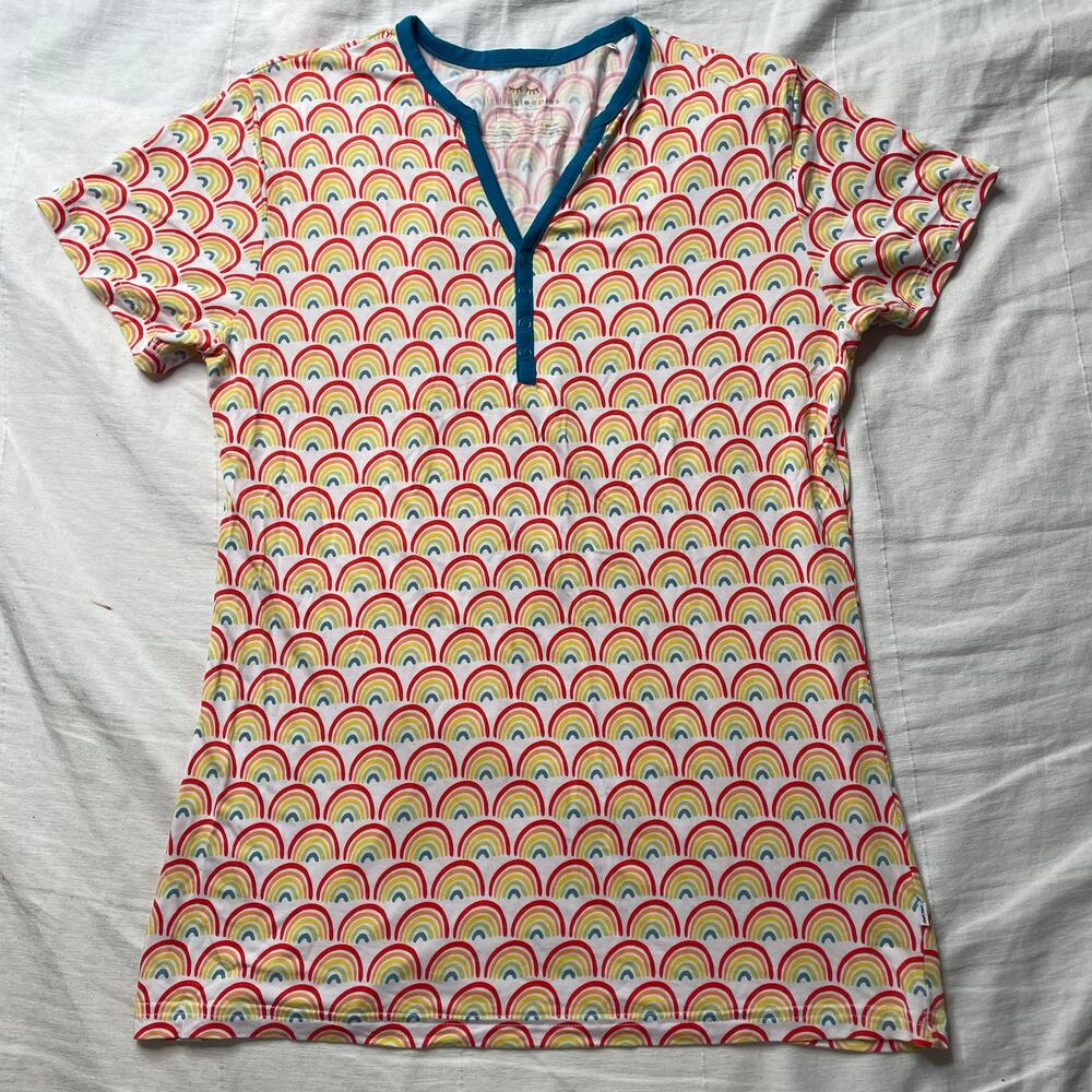 Little Sleepies Primary Rainbows Short Sleeve Pajama Top Small Women's Bamboo